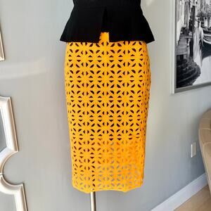 MSGM Geometric Macrame Knit Midi Pencil Skirt in Yellow Size 10